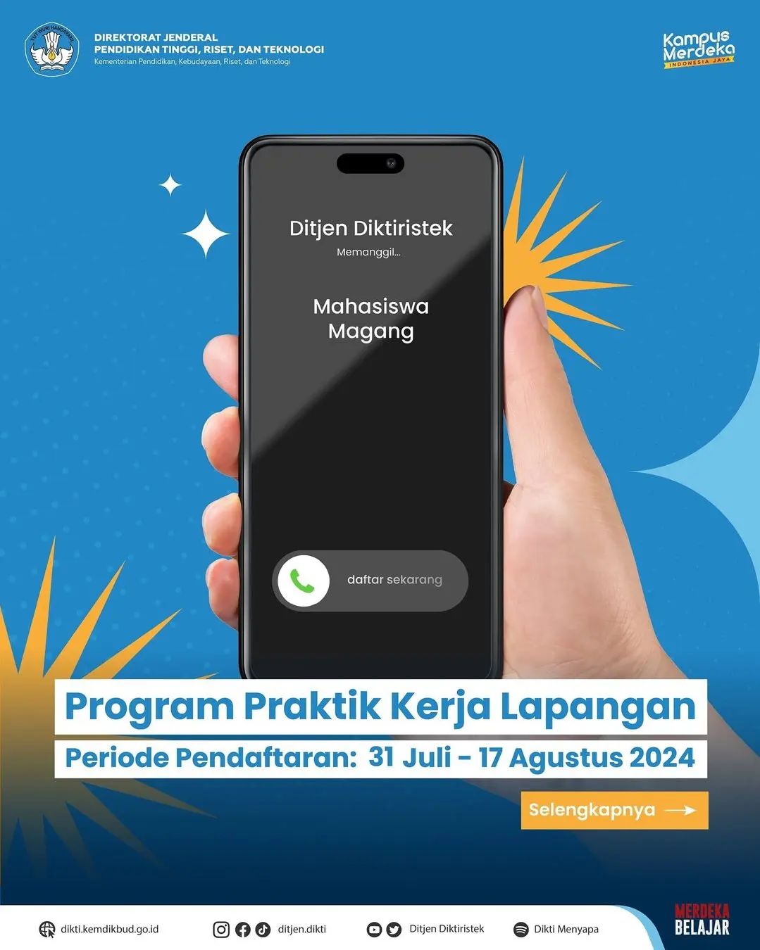 PENDAFTARAN PROGRAM PRAKTIK KERJA LAPANGAN (PKL) DITJEN DIKTIRISTEK